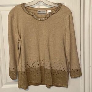 3 for $20 Alfred Dunner tan brown metal stud glitter 3/4 sleeve shirt size mp